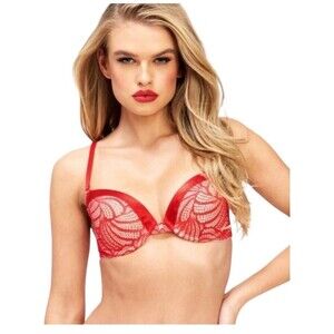 FREDERICK’S OF HOLLYWOOD Exxtreme Cleavage Tuxedo Red Lace‎ Bra Size 32C NEW
